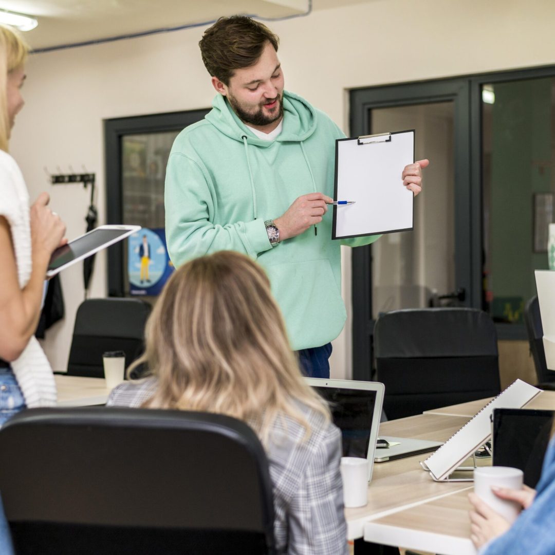 businesspeople-talking-about-work-project
